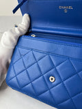 CHANEL Quilted Lambskin Blue Wallet on Chain Crossbody/Shoulder Bag