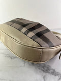 BURBERRY Light Taupe Beige Smoked Check Coated Canvas Brooklyn hobo shoulder bag
