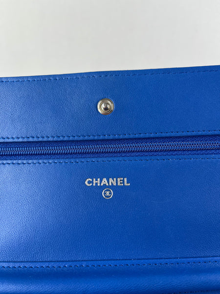 CHANEL Quilted Lambskin Blue Wallet on Chain Crossbody/Shoulder Bag