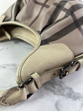 BURBERRY Light Taupe Beige Smoked Check Coated Canvas Brooklyn hobo shoulder bag