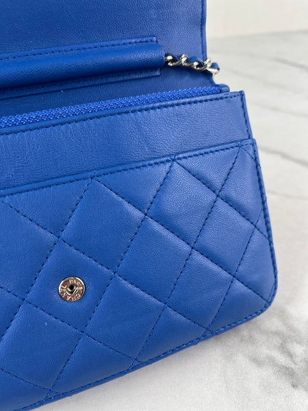 CHANEL Quilted Lambskin Blue Wallet on Chain Crossbody/Shoulder Bag