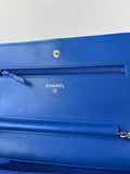 CHANEL Quilted Lambskin Blue Wallet on Chain Crossbody/Shoulder Bag