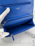 CHANEL Quilted Lambskin Blue Wallet on Chain Crossbody/Shoulder Bag