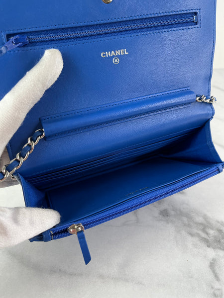 CHANEL Quilted Lambskin Blue Wallet on Chain Crossbody/Shoulder Bag