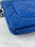 CHANEL Quilted Lambskin Blue Wallet on Chain Crossbody/Shoulder Bag