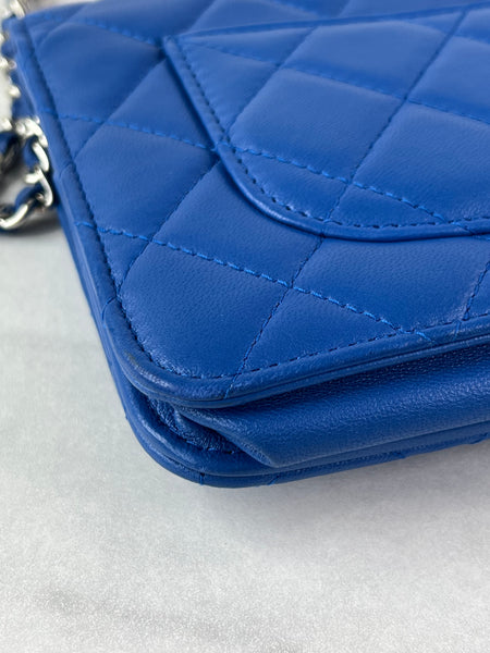 CHANEL Quilted Lambskin Blue Wallet on Chain Crossbody/Shoulder Bag