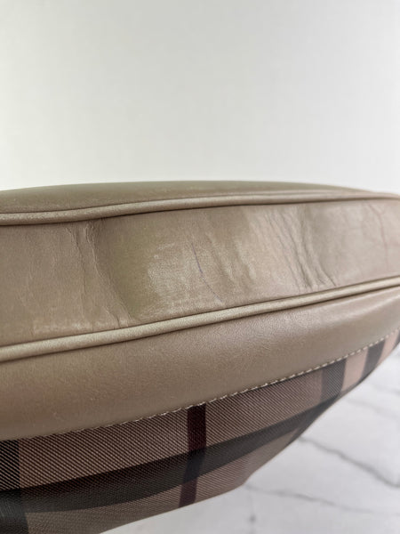 BURBERRY Light Taupe Beige Smoked Check Coated Canvas Brooklyn hobo shoulder bag