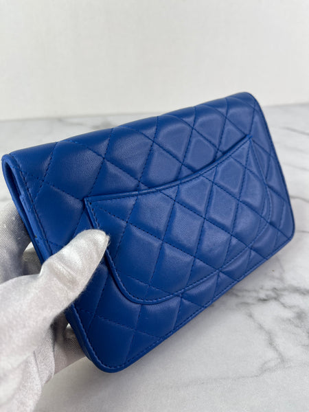 CHANEL Quilted Lambskin Blue Wallet on Chain Crossbody/Shoulder Bag