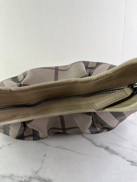 BURBERRY Light Taupe Beige Smoked Check Coated Canvas Brooklyn hobo shoulder bag