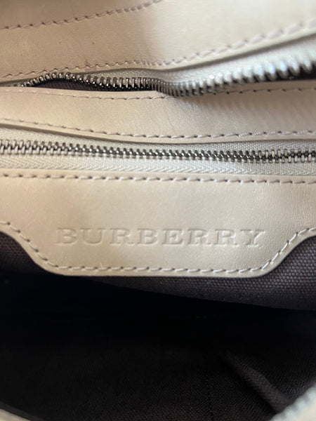 BURBERRY Light Taupe Beige Smoked Check Coated Canvas Brooklyn hobo shoulder bag