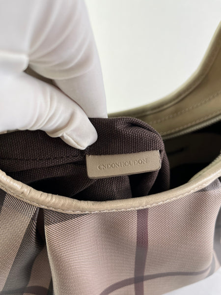 BURBERRY Light Taupe Beige Smoked Check Coated Canvas Brooklyn hobo shoulder bag