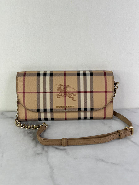 BURBERRY Beige Haymarket Check Coated Canvas Henley Crossbody Bag/Wallet on Chain