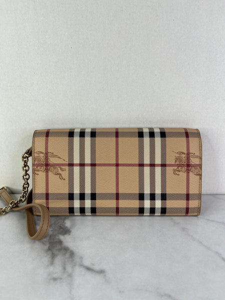BURBERRY Beige Haymarket Check Coated Canvas Henley Crossbody Bag/Wallet on Chain