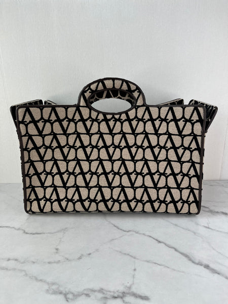 VALENTINO Naturale/Black/Fondant Iconographe Fabric Le Troisième Tote Shoulder/Crossbody Bag