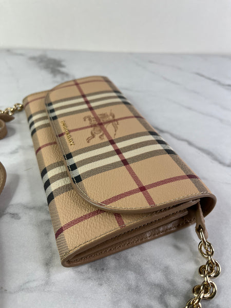 BURBERRY Beige Haymarket Check Coated Canvas Henley Crossbody Bag/Wallet on Chain