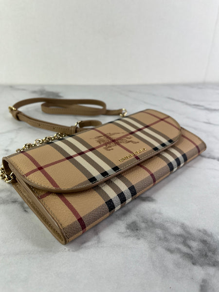 BURBERRY Beige Haymarket Check Coated Canvas Henley Crossbody Bag/Wallet on Chain