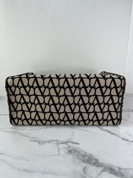 VALENTINO Naturale/Black/Fondant Iconographe Fabric Le Troisième Tote Shoulder/Crossbody Bag