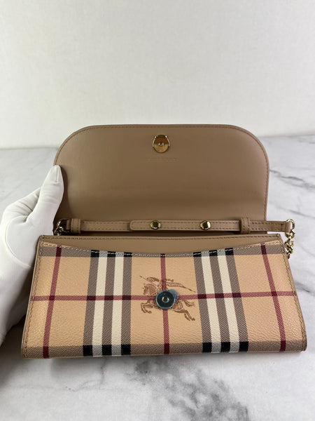 BURBERRY Beige Haymarket Check Coated Canvas Henley Crossbody Bag/Wallet on Chain
