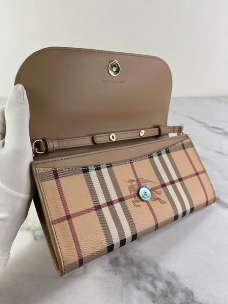 BURBERRY Beige Haymarket Check Coated Canvas Henley Crossbody Bag/Wallet on Chain