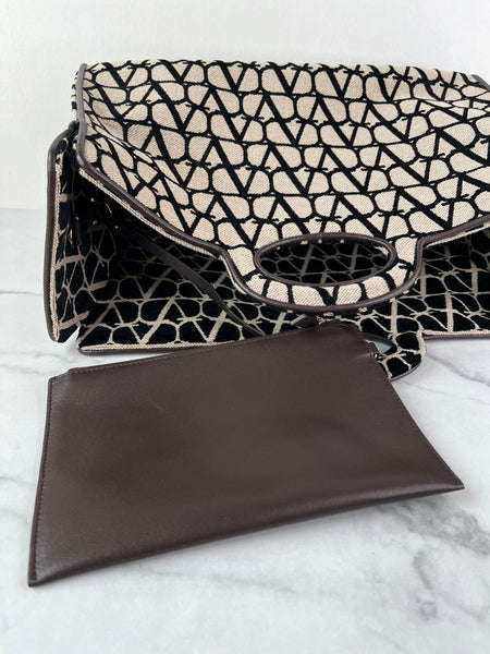 VALENTINO Naturale/Black/Fondant Iconographe Fabric Le Troisième Tote Shoulder/Crossbody Bag