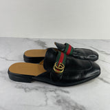 GUCCI Men's Black Leather Marmont GG Web Slippers Loafers Size 8.5