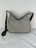 GUCCI Beige/Blue GG Supreme Monogram Textured Calfskin Web Large Attache Shoulder/Crossbody Bag