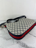 GUCCI Beige/Blue GG Supreme Monogram Textured Calfskin Web Large Attache Shoulder/Crossbody Bag