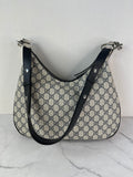 GUCCI Beige/Blue GG Supreme Monogram Textured Calfskin Web Large Attache Shoulder/Crossbody Bag