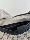 GUCCI Beige/Blue GG Supreme Monogram Textured Calfskin Web Large Attache Shoulder/Crossbody Bag