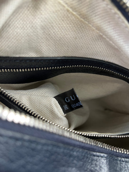 GUCCI Beige/Blue GG Supreme Monogram Textured Calfskin Web Large Attache Shoulder/Crossbody Bag