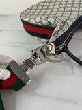 GUCCI Beige/Blue GG Supreme Monogram Textured Calfskin Web Large Attache Shoulder/Crossbody Bag
