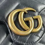 GUCCI Black Calfskin Matelasse Mini GG Marmont Chain Wallet/Crossbody Bag