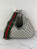 GUCCI Beige/Blue GG Supreme Monogram Textured Calfskin Web Large Attache Shoulder/Crossbody Bag
