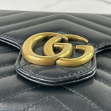 GUCCI Black Calfskin Matelasse Mini GG Marmont Chain Wallet/Crossbody Bag