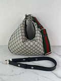 GUCCI Beige/Blue GG Supreme Monogram Textured Calfskin Web Large Attache Shoulder/Crossbody Bag