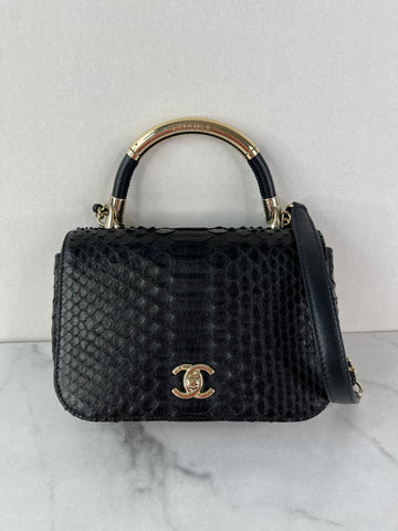 CHANEL Black Python Mini Carry Chic Flap Shoulder/Crossbody Top Handle Bag