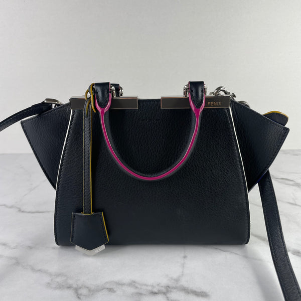 FENDI Black Vitello Dolce Mini 3Jours Tote Crossbody/Shoulder Bag