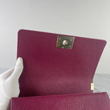 CHANEL Burgundy Bordeaux Chevron Caviar Old Medium Boy Flap Bag