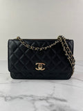 CHANEL Black Lambskin Quilted Trendy CC Wallet On Chain WOC Crossbody/Shoulder Bag