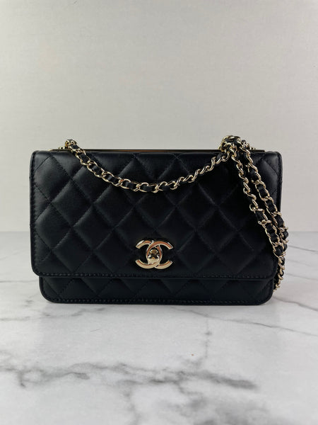 CHANEL Black Lambskin Quilted Trendy CC Wallet On Chain WOC Crossbody/Shoulder Bag