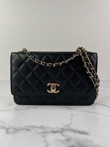 CHANEL Black Lambskin Quilted Trendy CC Wallet On Chain WOC Crossbody/Shoulder Bag