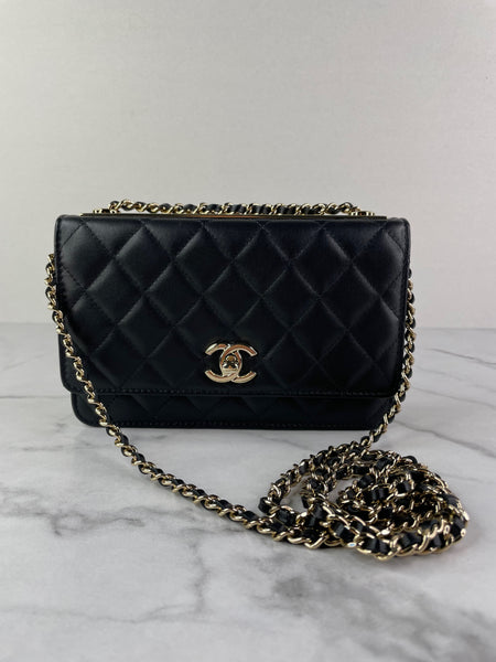 CHANEL Black Lambskin Quilted Trendy CC Wallet On Chain WOC Crossbody/Shoulder Bag