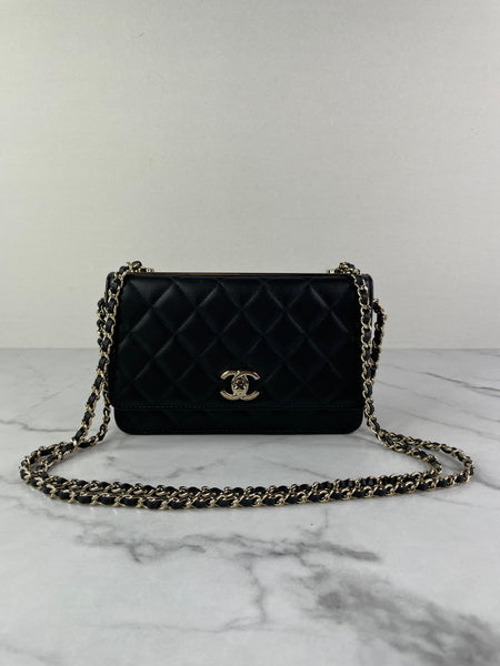 CHANEL Black Lambskin Quilted Trendy CC Wallet On Chain WOC Crossbody/Shoulder Bag