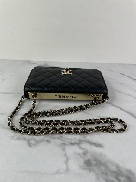 CHANEL Black Lambskin Quilted Trendy CC Wallet On Chain WOC Crossbody/Shoulder Bag