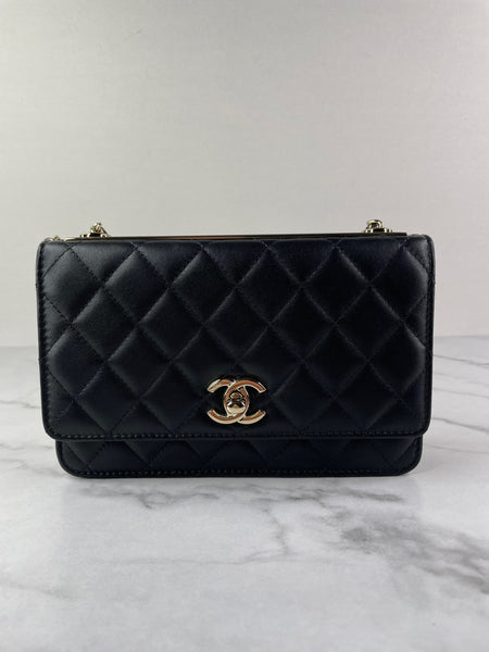 CHANEL Black Lambskin Quilted Trendy CC Wallet On Chain WOC Crossbody/Shoulder Bag