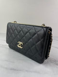 CHANEL Black Lambskin Quilted Trendy CC Wallet On Chain WOC Crossbody/Shoulder Bag