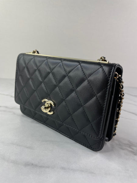 CHANEL Black Lambskin Quilted Trendy CC Wallet On Chain WOC Crossbody/Shoulder Bag