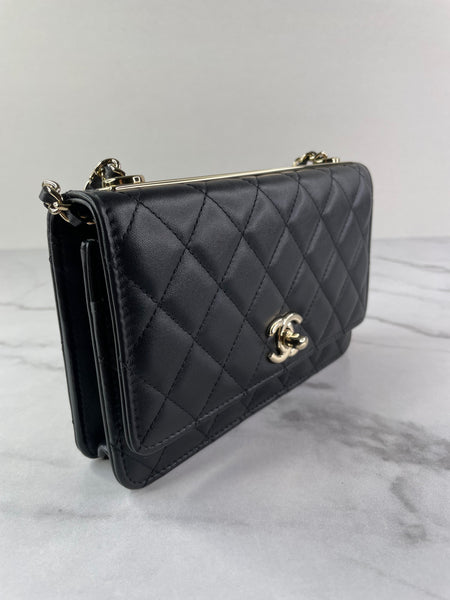 CHANEL Black Lambskin Quilted Trendy CC Wallet On Chain WOC Crossbody/Shoulder Bag