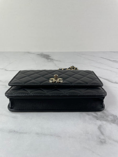 CHANEL Black Lambskin Quilted Trendy CC Wallet On Chain WOC Crossbody/Shoulder Bag