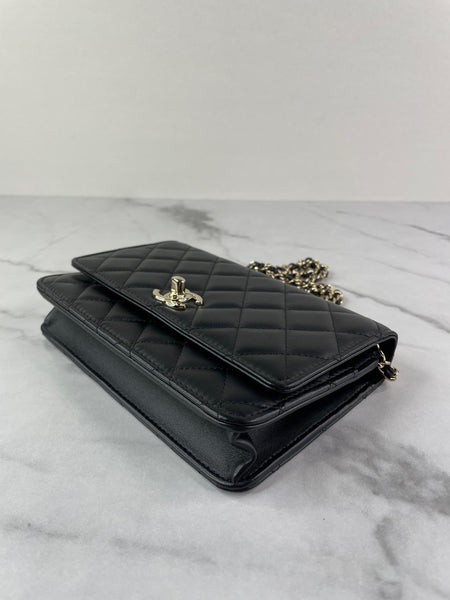 CHANEL Black Lambskin Quilted Trendy CC Wallet On Chain WOC Crossbody/Shoulder Bag